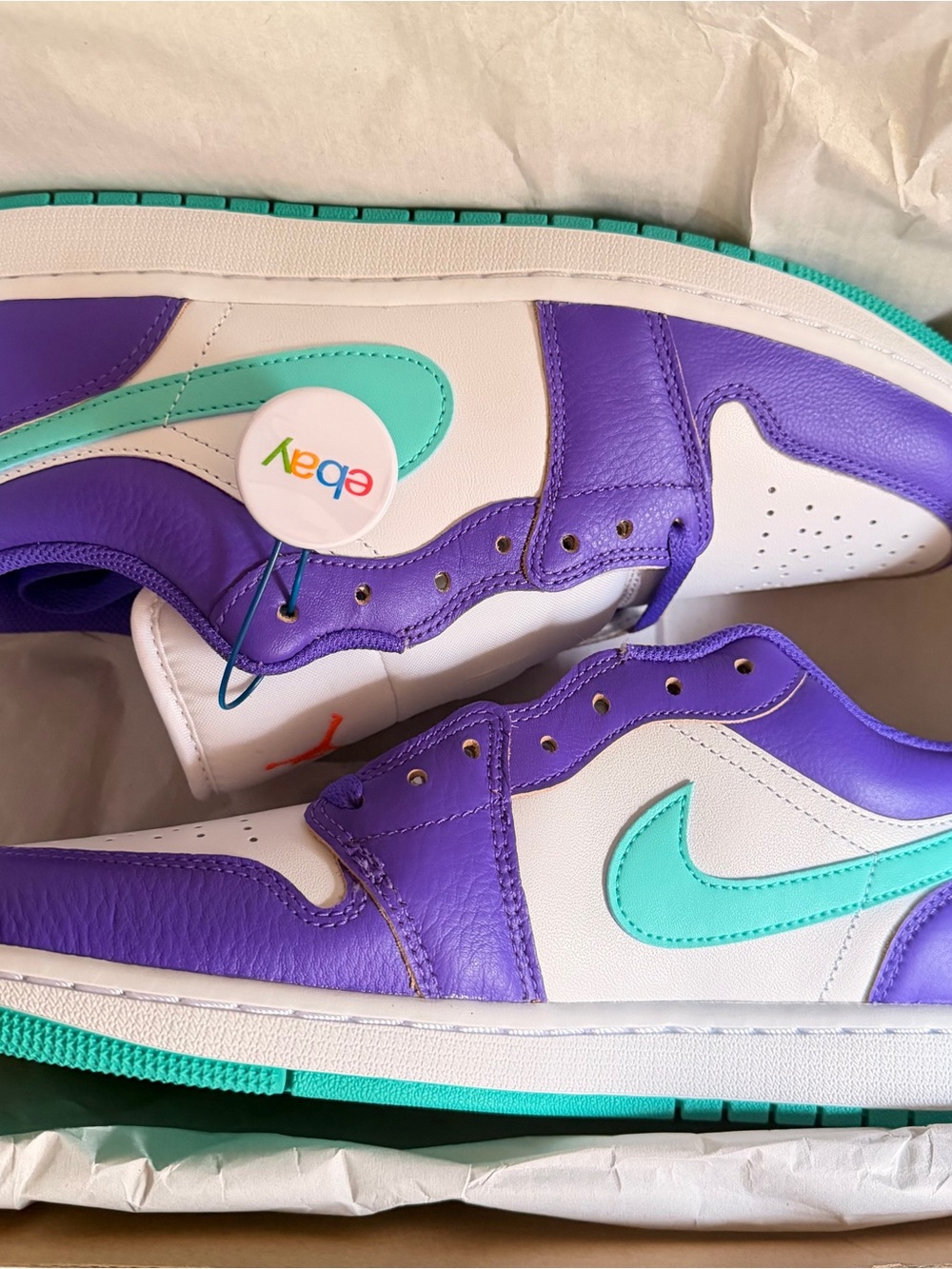 Jordan Low-Top Sneakers in White, Purple & Teal